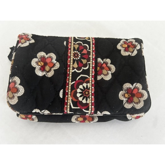 Vera Bradley Pirouette Small Wallet Black Red Orange Flowers‎ Floral 5" X 3.5" - Picture 1 of 3